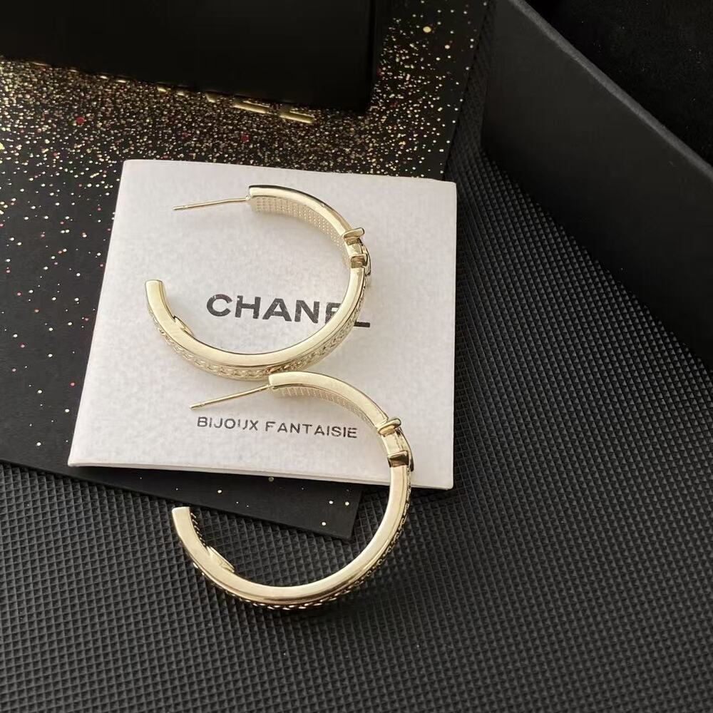 Authentic Chanel Textured Gold Hoop Earrings Luxury Costume Jewelry